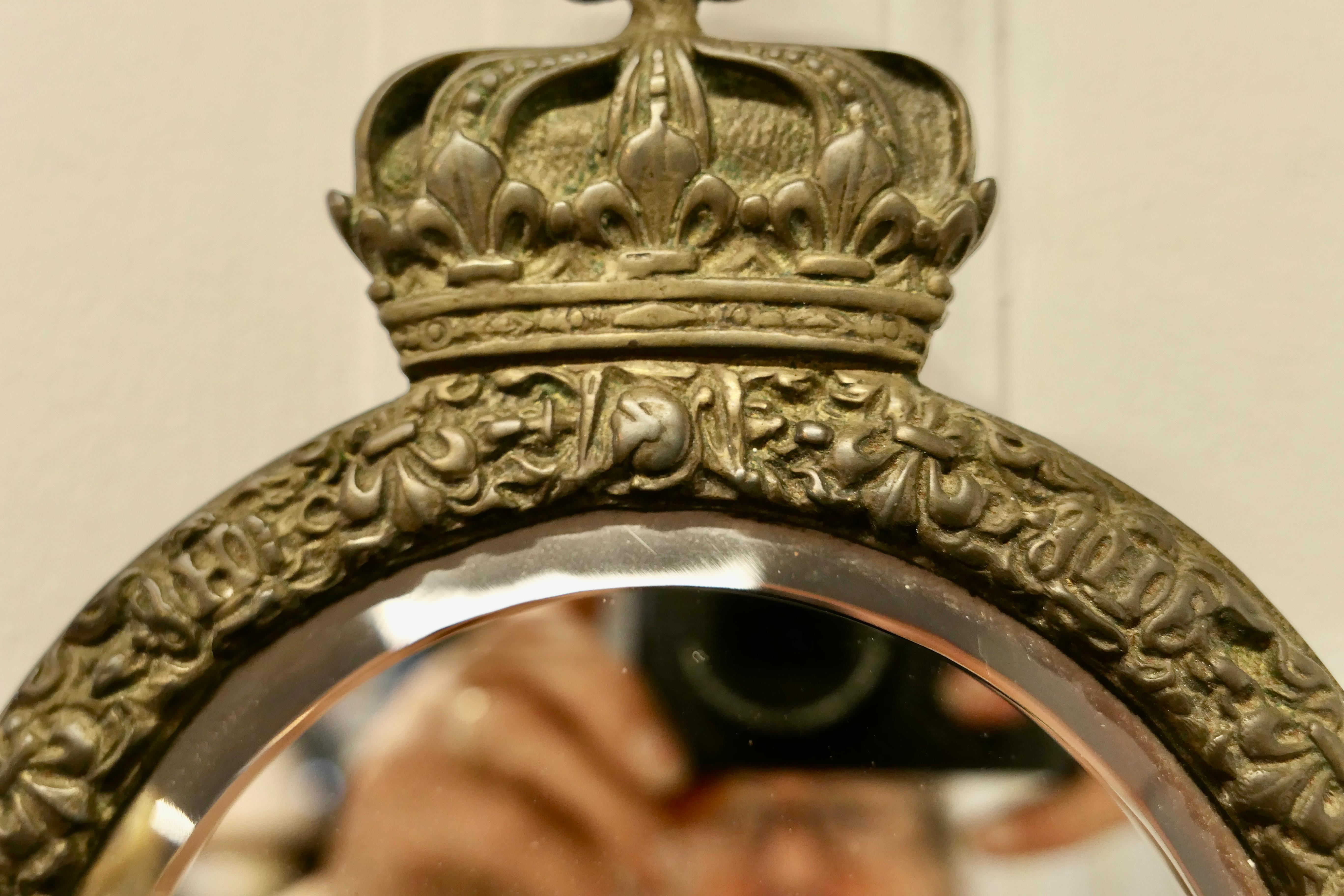 Pair of Round Brass Girandole Wall Mirrors, in a Regal Design 1