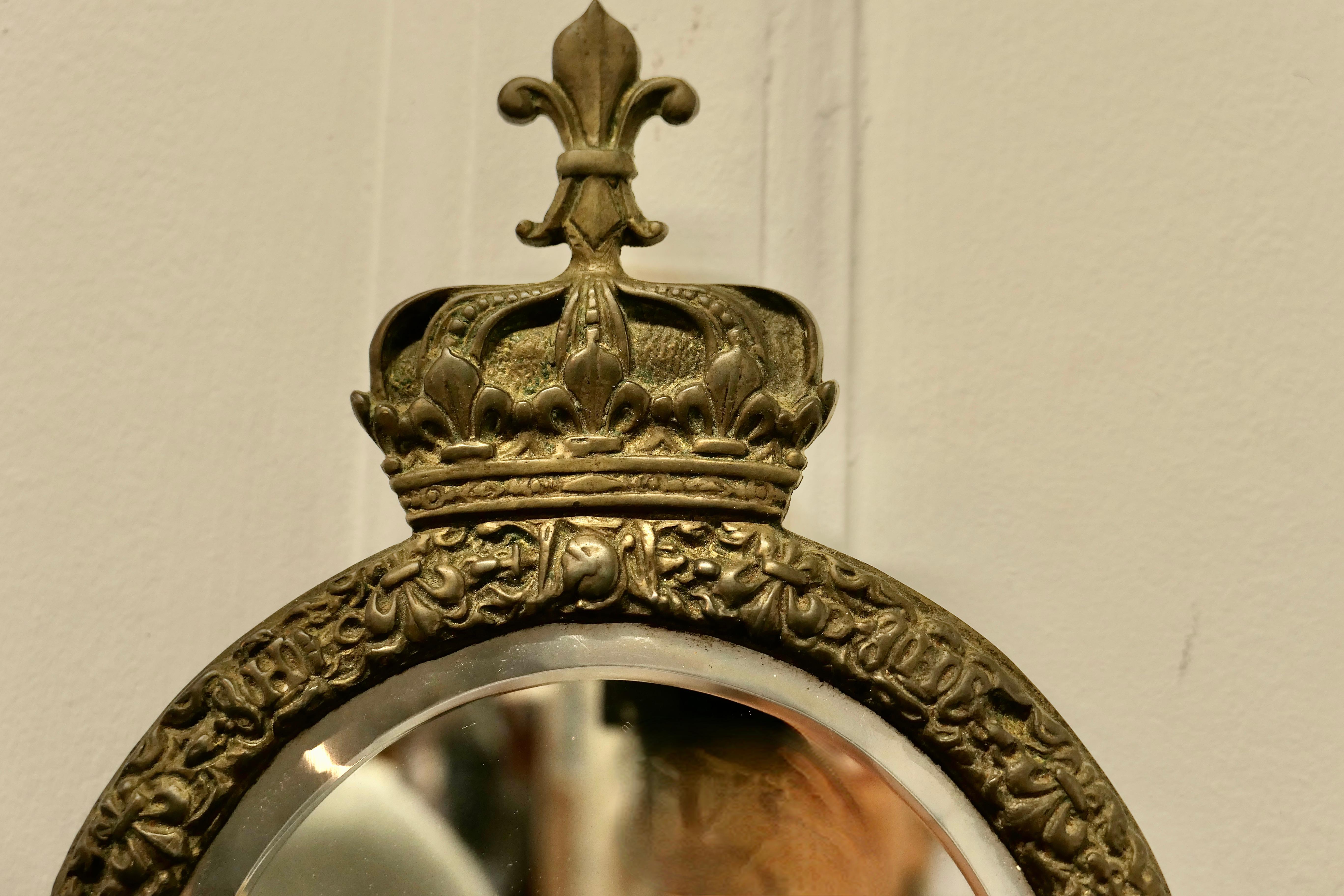Pair of Round Brass Girandole Wall Mirrors, in a Regal Design 2