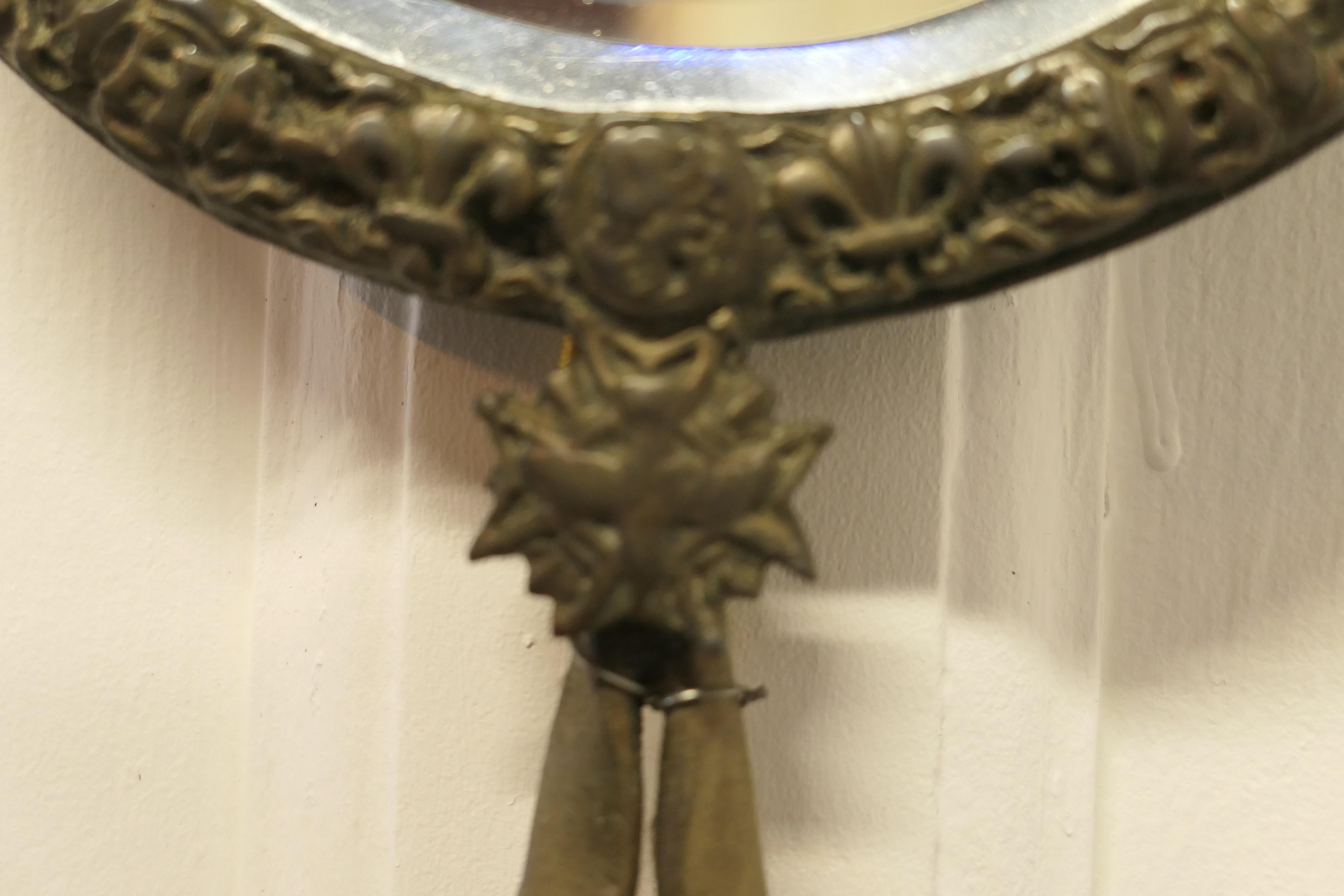 Pair of Round Brass Girandole Wall Mirrors, in a Regal Design 3
