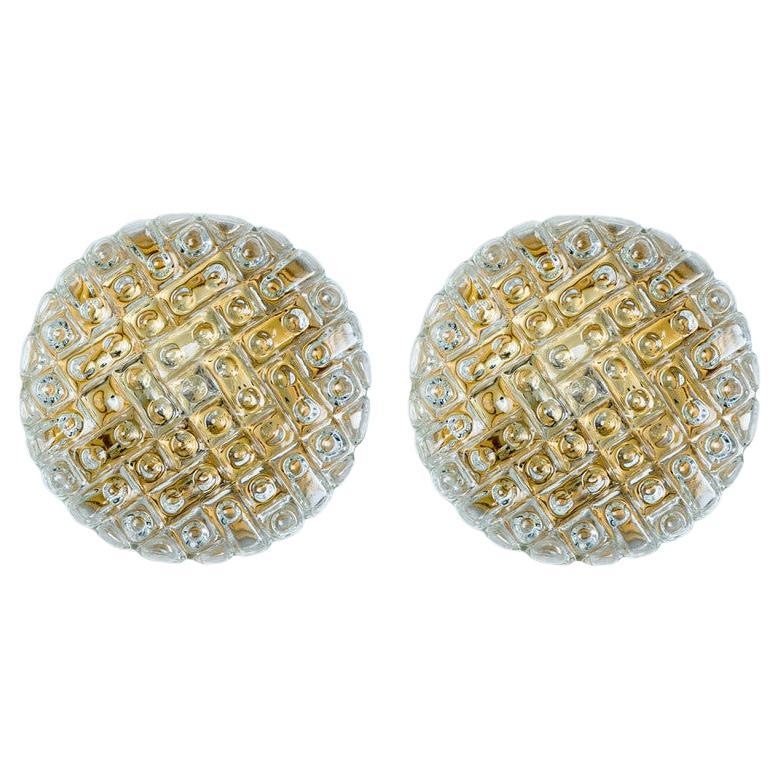 A pair of Round Clear Bubble Glass Wall Lights in the Style of Helena Tynell For Sale