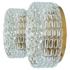 A Pair of Round Clear Bubble Glass Wall Lights in the Style of Helena Tynell