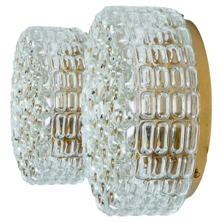 A Pair of Round Clear Bubble Glass Wall Lights in the Style of Helena Tynell
