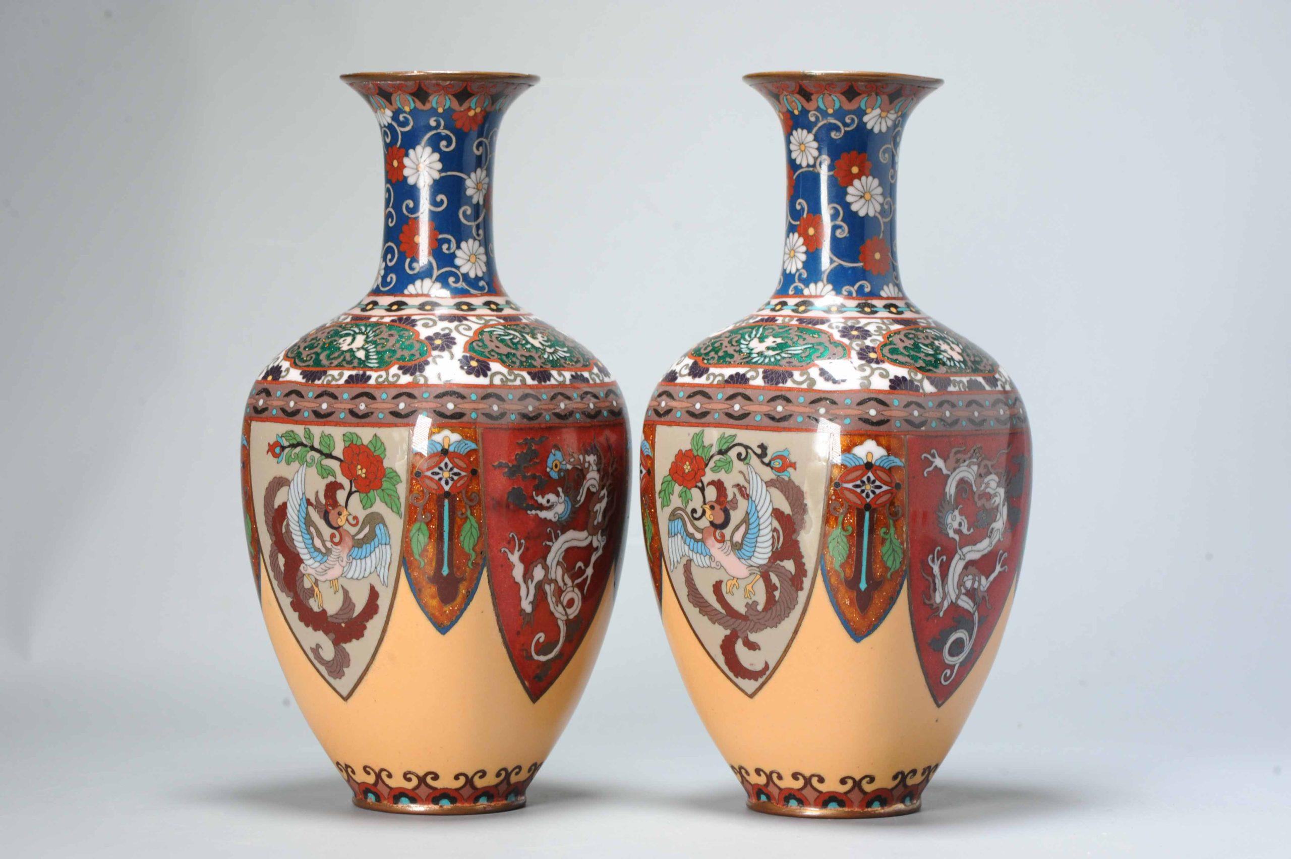 Pair of Round Cloisonné Enamel Vases Meiji Era '1868-1912' Dragons For Sale 4
