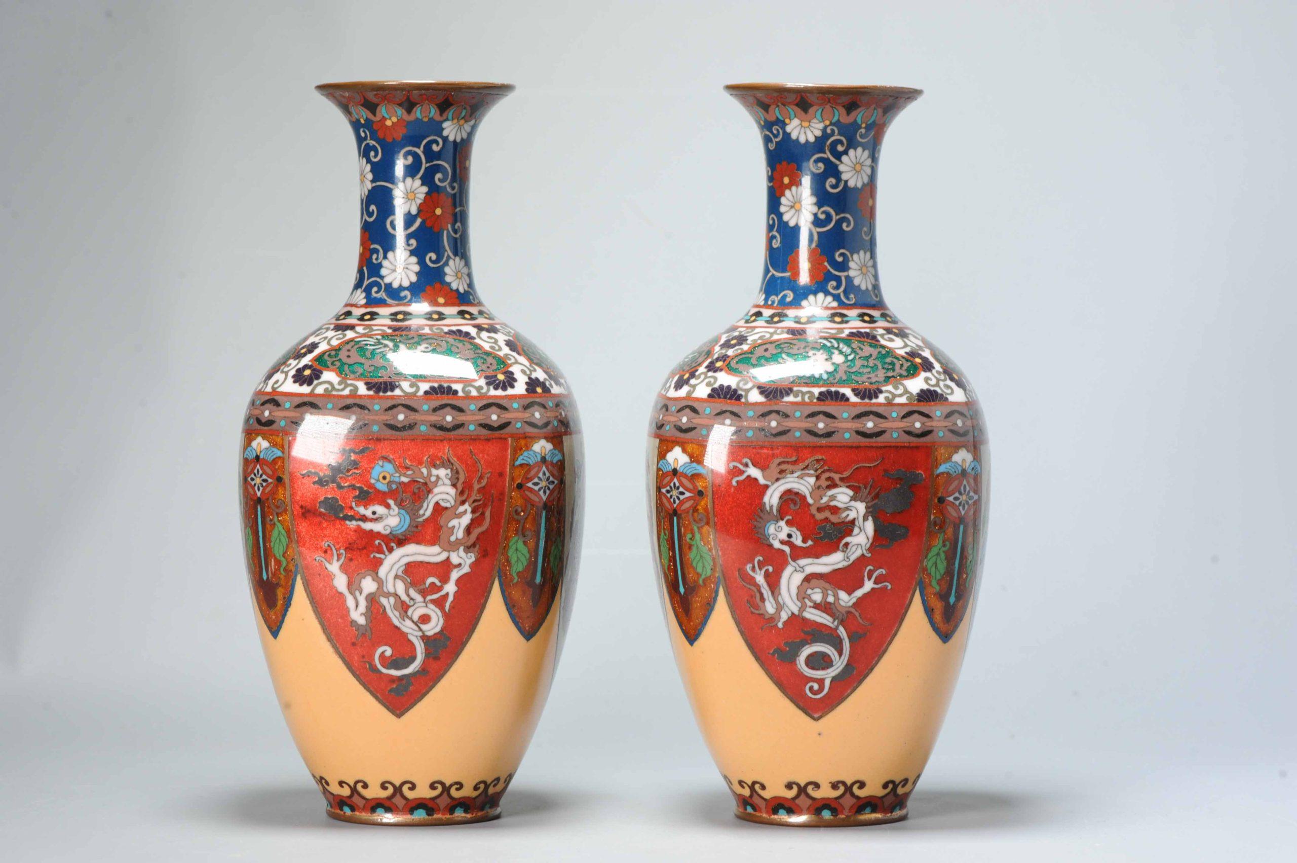 Pair of Round Cloisonné Enamel Vases Meiji Era '1868-1912' Dragons For Sale 6