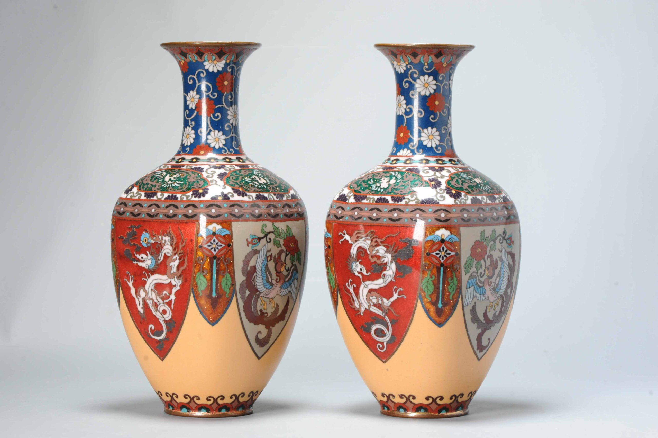Pair of Round Cloisonné Enamel Vases Meiji Era '1868-1912' Dragons For Sale 7