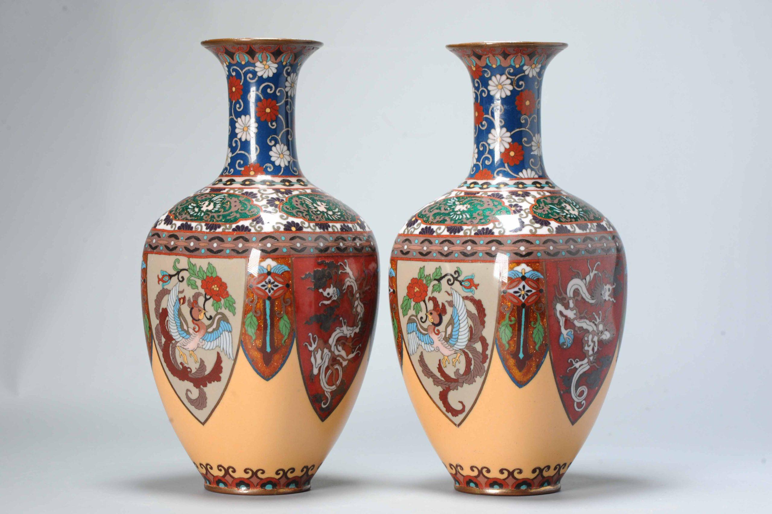 Qing Pair of Round Cloisonné Enamel Vases Meiji Era '1868-1912' Dragons For Sale