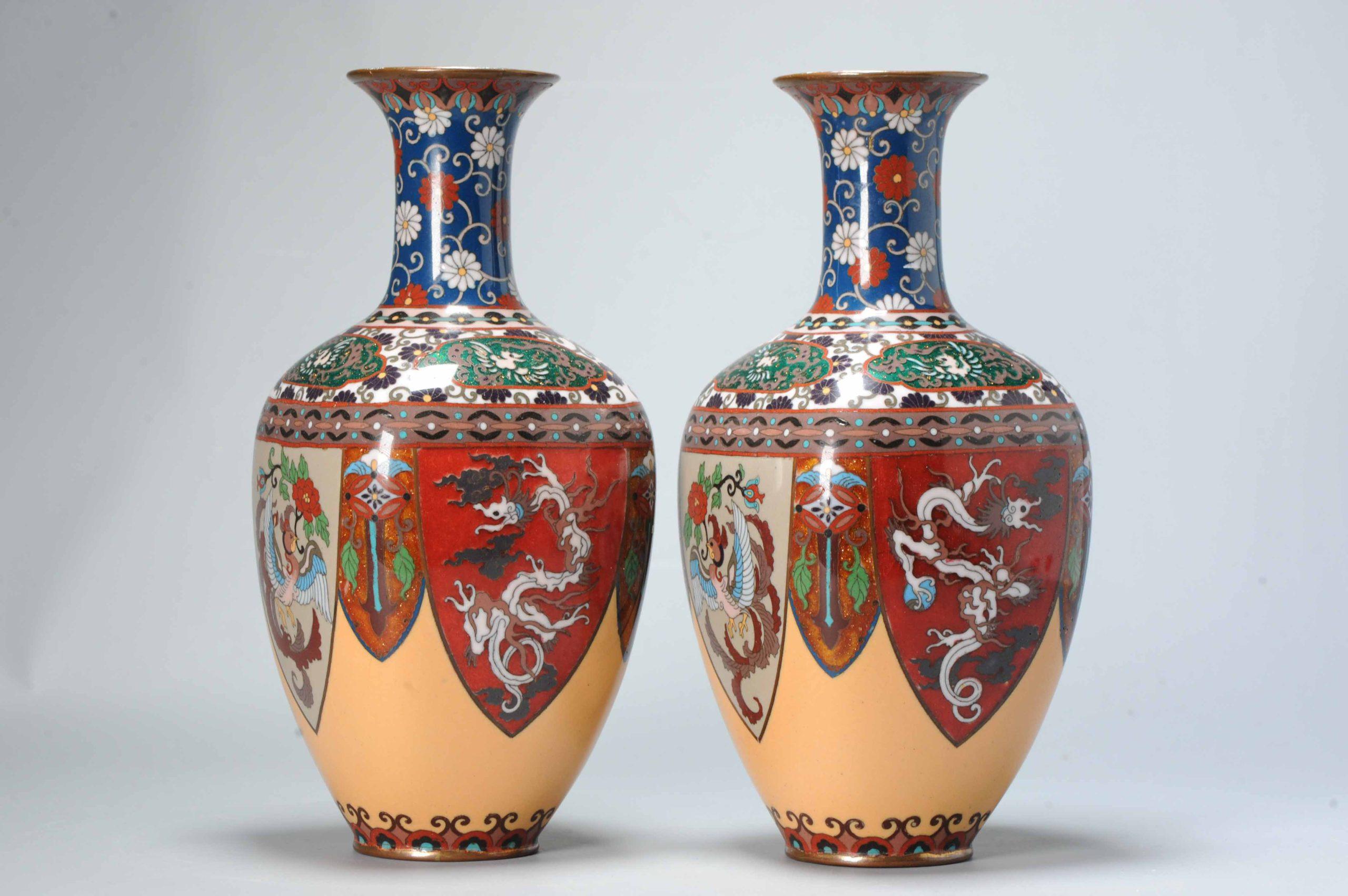 Japanese Pair of Round Cloisonné Enamel Vases Meiji Era '1868-1912' Dragons For Sale