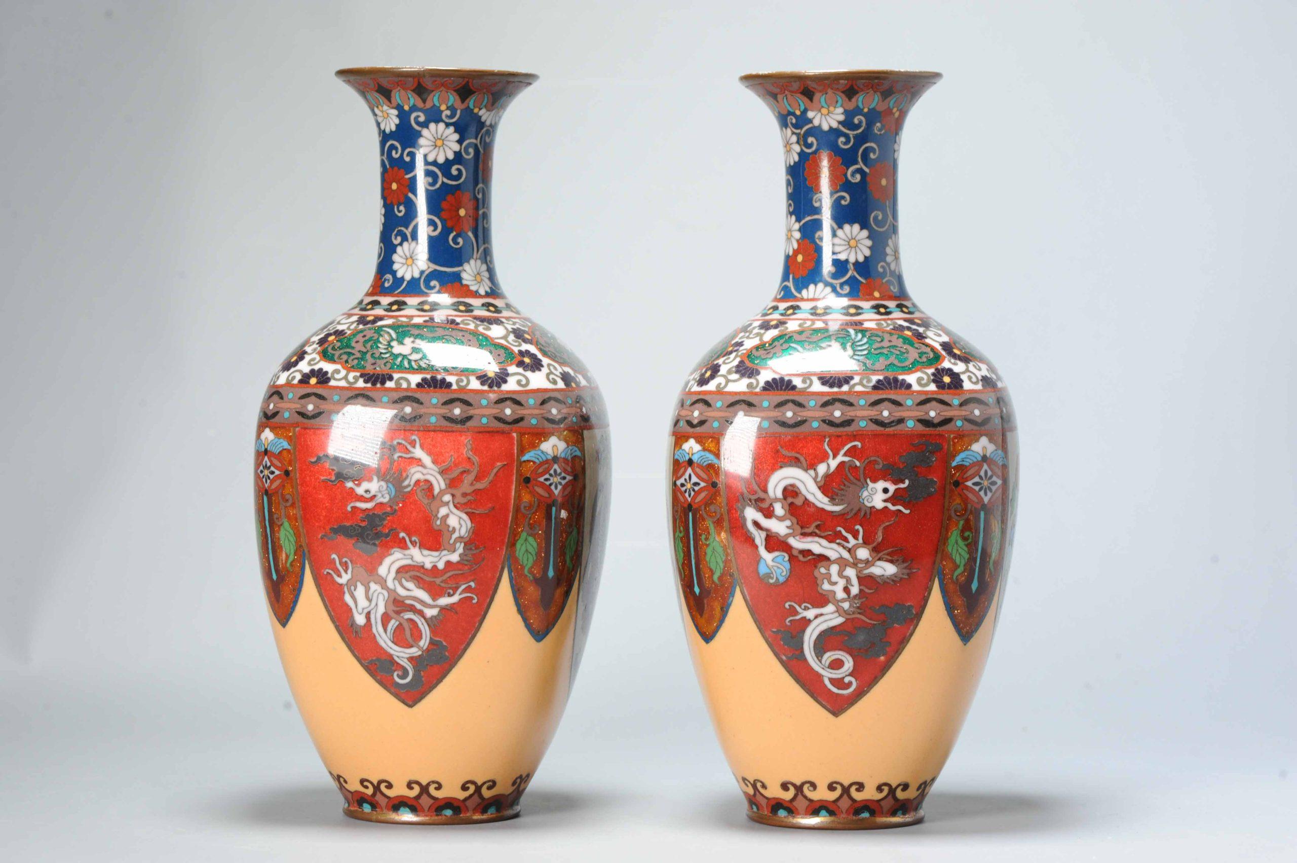 19th Century Pair of Round Cloisonné Enamel Vases Meiji Era '1868-1912' Dragons For Sale