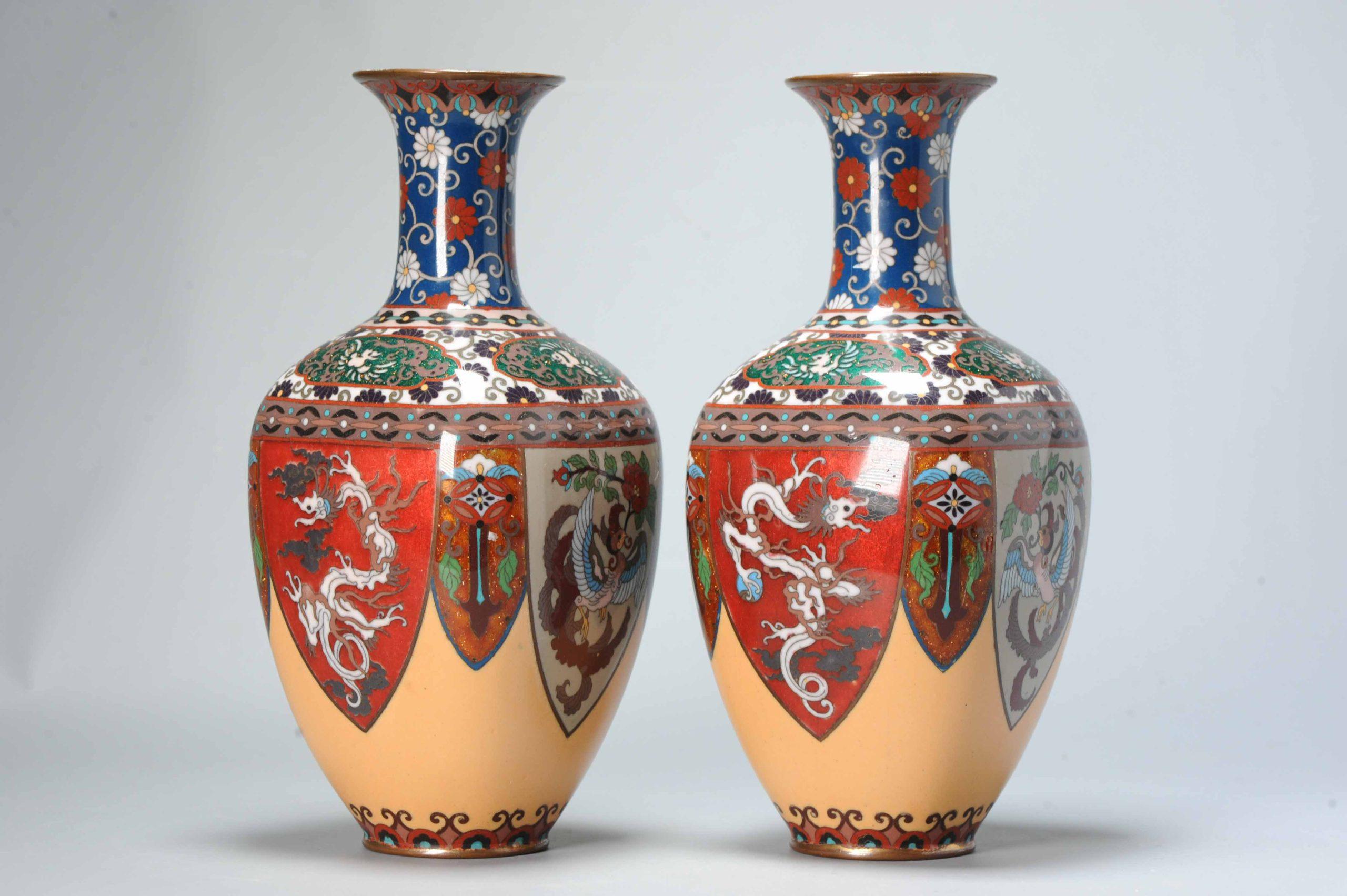 Porcelain Pair of Round Cloisonné Enamel Vases Meiji Era '1868-1912' Dragons For Sale