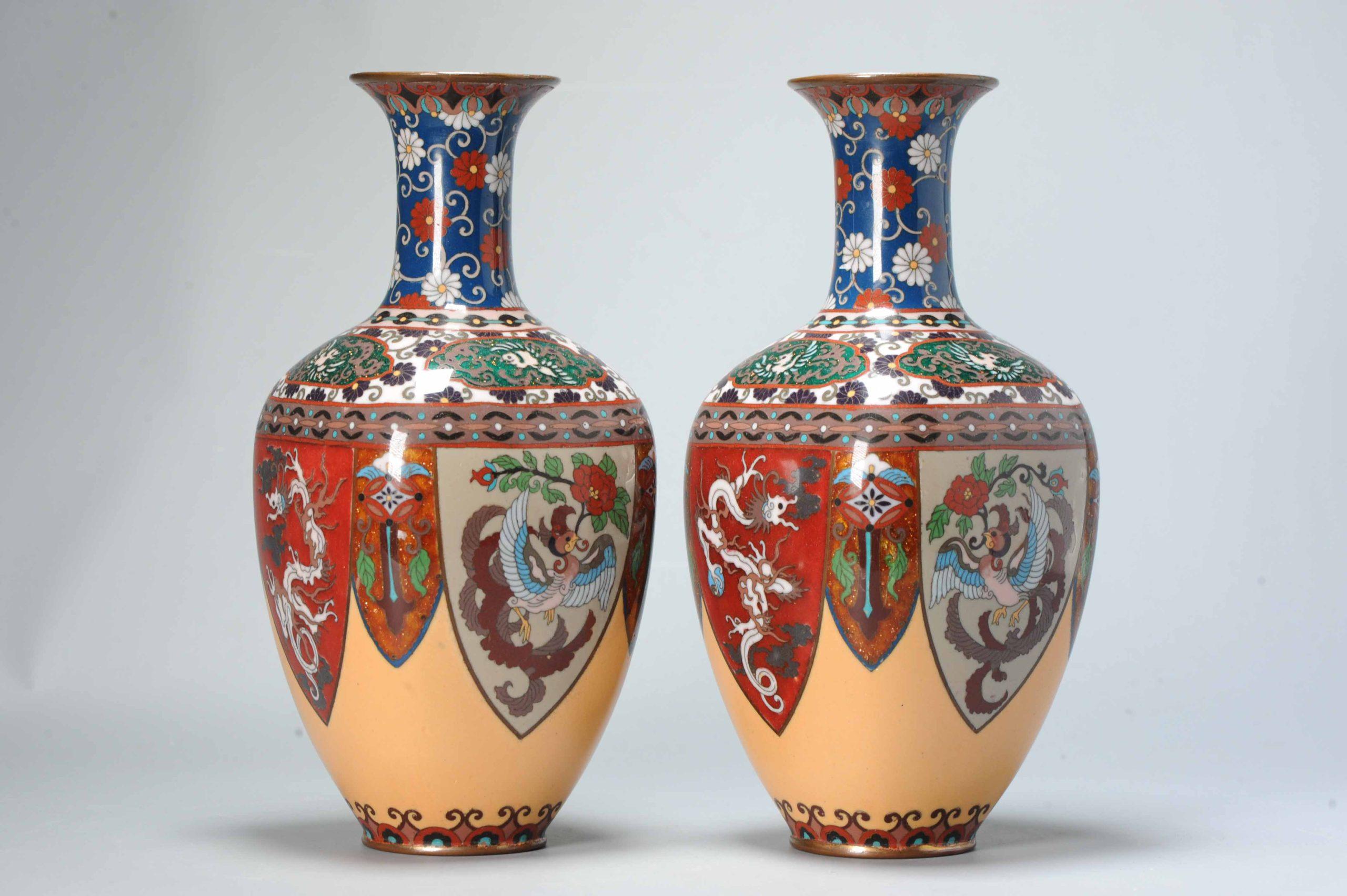 Pair of Round Cloisonné Enamel Vases Meiji Era '1868-1912' Dragons For Sale 1