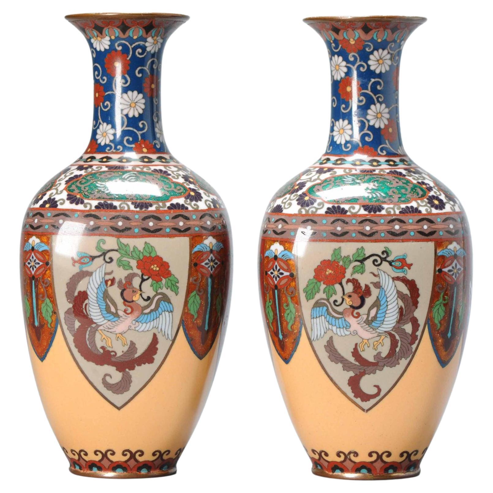 Pair of Round Cloisonné Enamel Vases Meiji Era '1868-1912' Dragons For Sale