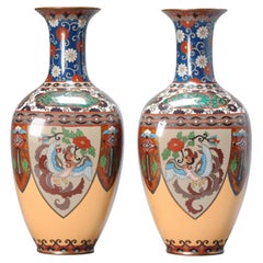 Antique Pair of Round Cloisonné Enamel Vases Meiji Era '1868-1912' Dragons