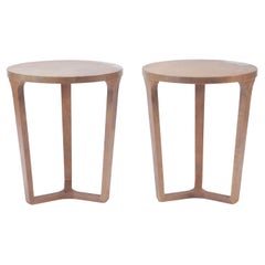 Pair of Round End Tables Covered in Brown Parchment, Contemporary