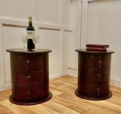 Pair of Round Side Tables or Bedside Cabinets with Drawers