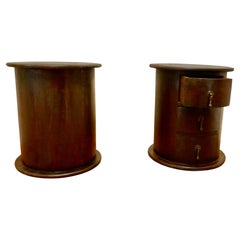 Pair of Round Side Tables or Bedside Cabinets with Drawers