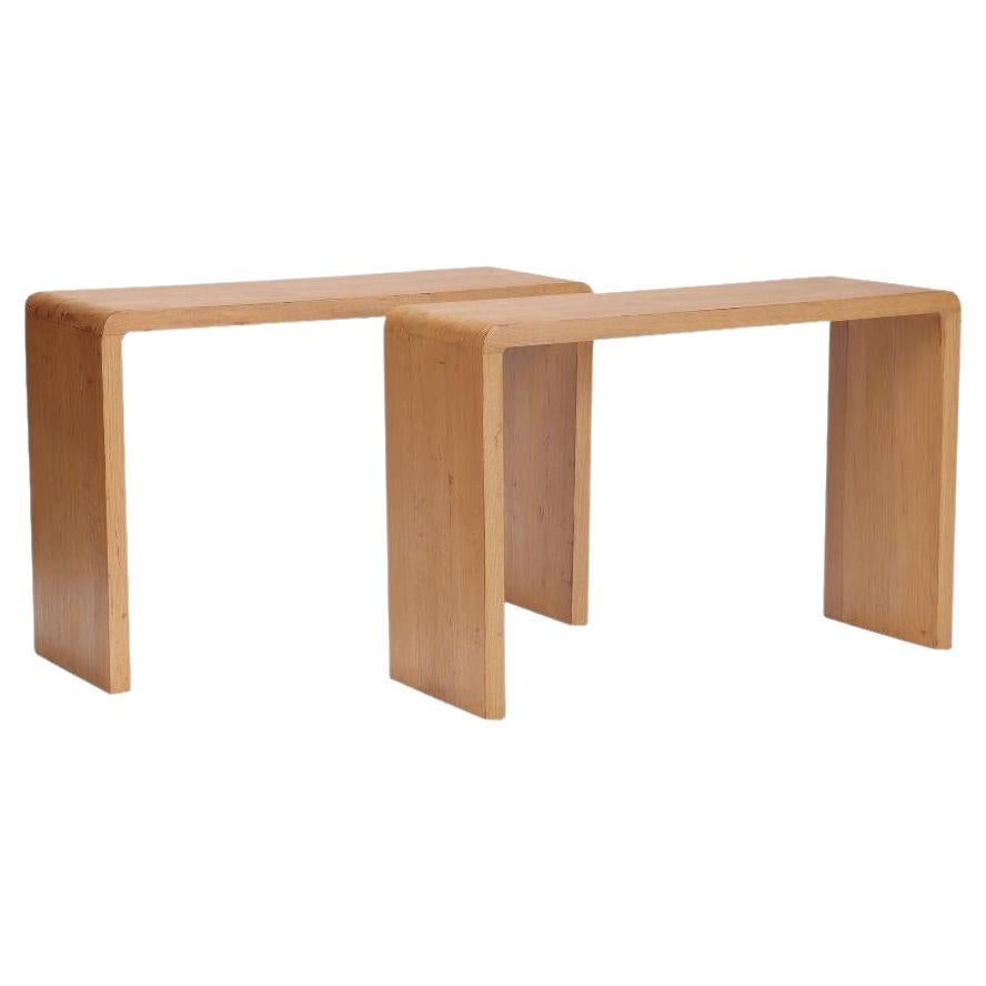 Pair of Rounded Cerused Oak Console Tables, Contemporary For Sale