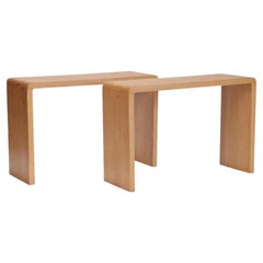 Pair of Rounded Cerused Oak Console Tables, Contemporary