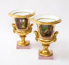 A Pair of 19th Century Pink Ground Paris Porcelain Vases, With Portraits