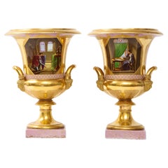 A Pair of 19th Century Pink Ground Paris Porcelain Vases, With Portraits