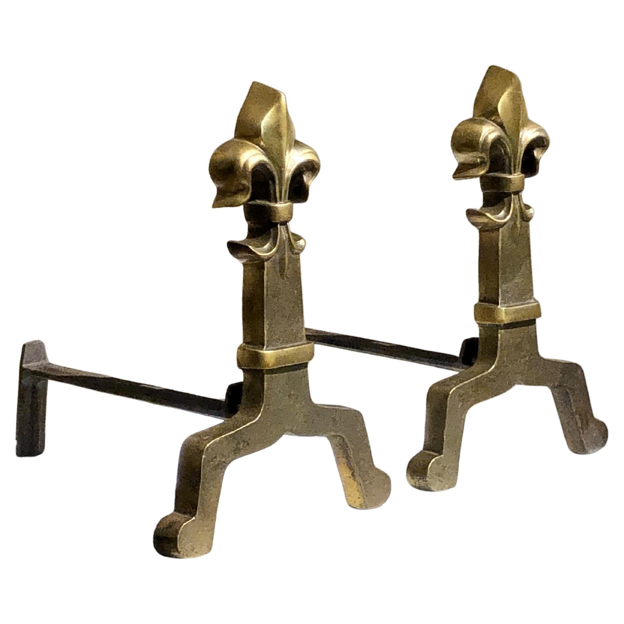 Ein ROYAL Paar ART-DECO NEOCLASSICAL SHABBY-CHIC Bronze ANDIRONS, Frankreich 1950