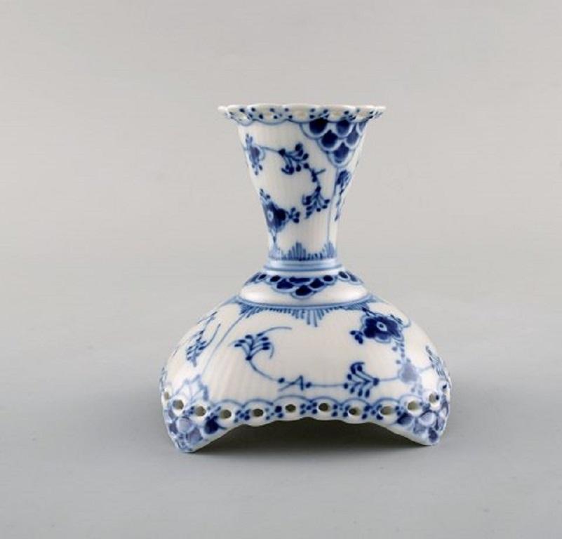Danish Pair of Royal Copenhagen Blue Fluted Full Lace Candleholders in Porcelain