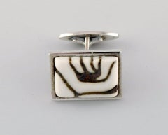 Pair of Royal Copenhagen Cufflinks in Sterling Silver and Porcelain, 1960s-1970s