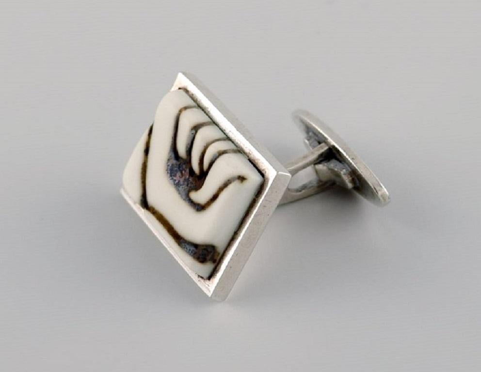 Moderno Coppia di gemelli Royal Copenhagen in argento e porcellana, anni '60-'70 in vendita