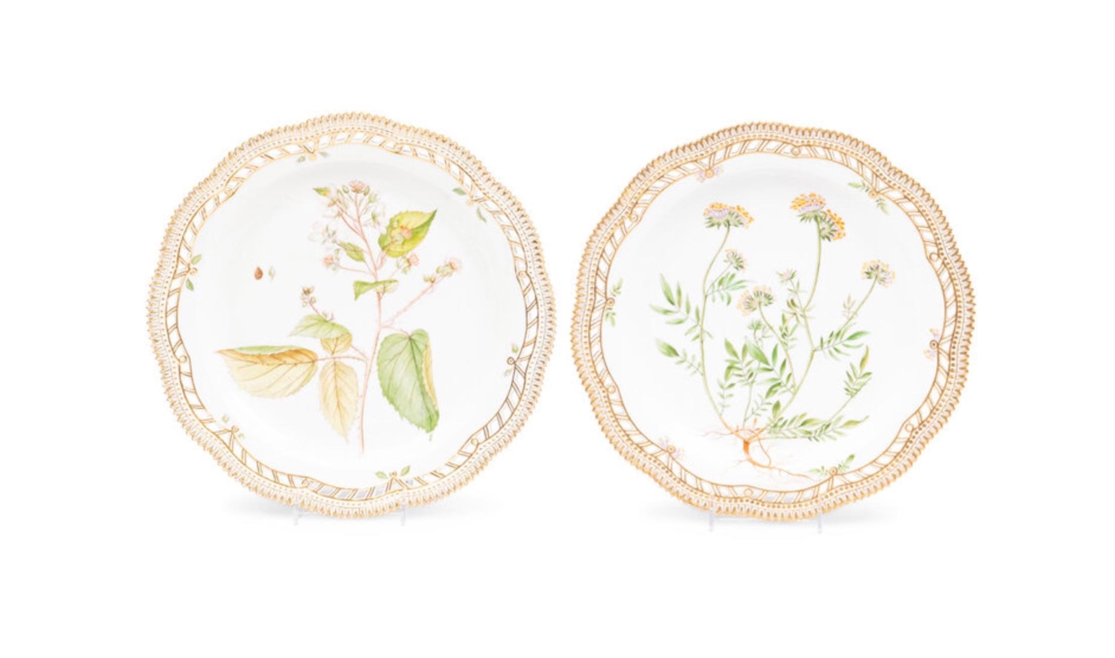 Adam Style A Pair of Royal Copenhagen Flora Danica Reticulated Porcelain Platters 20th Cent For Sale