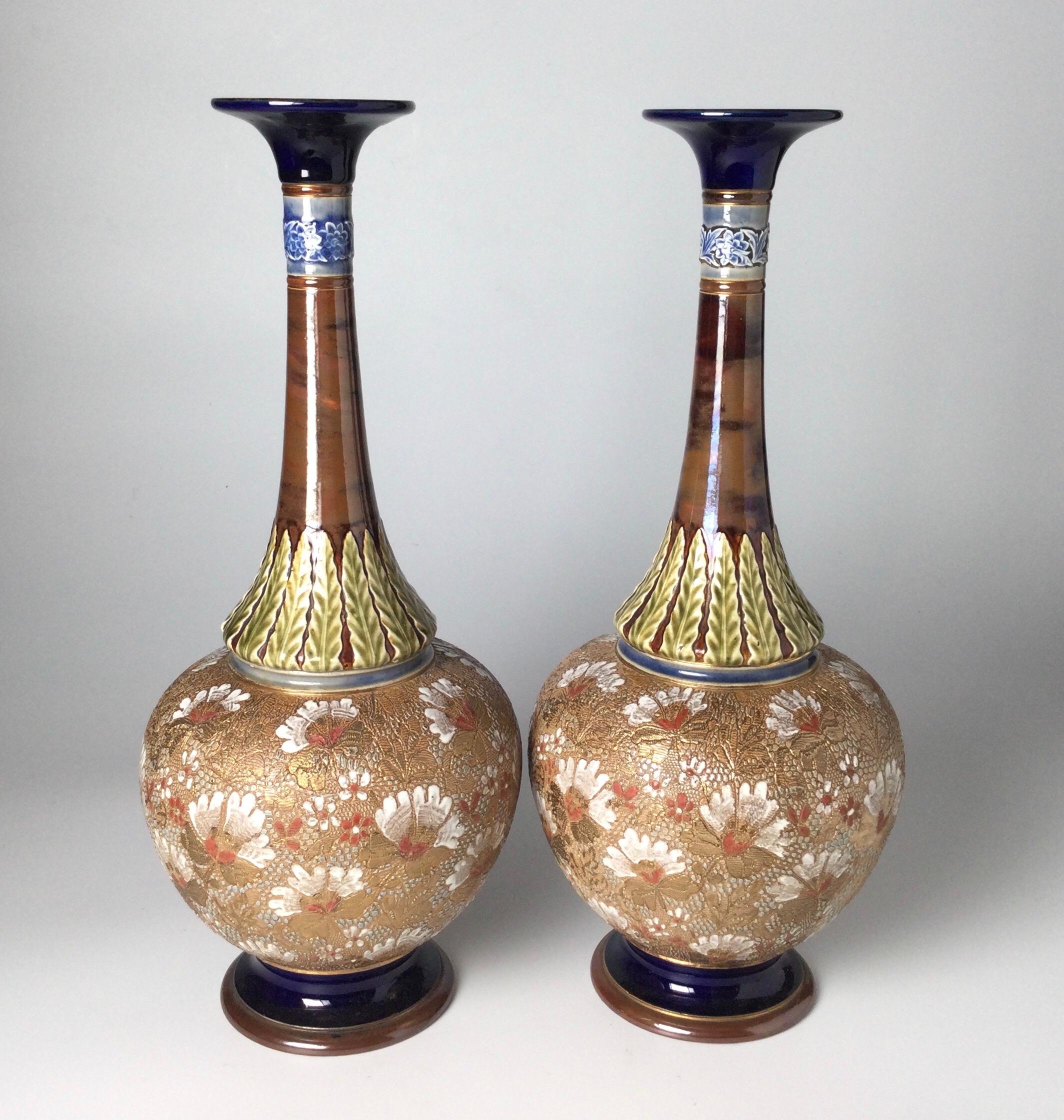 Pair of Royal Doulton Bruslem Art Nouveau Tall Vases 1