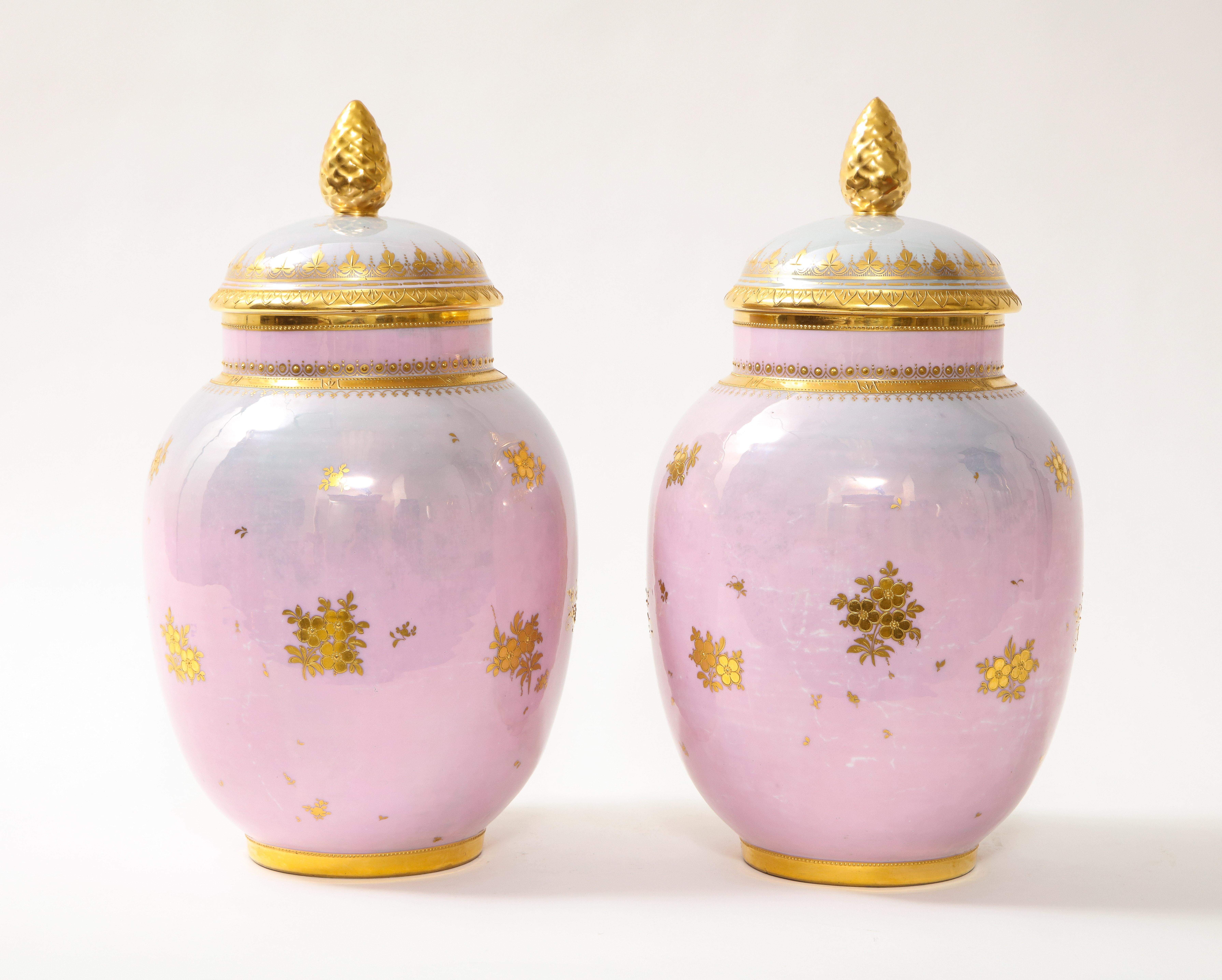 Pair of Royal Vienna Porcelain Iridescent Pink Vases with Neoclassical Scenes For Sale 2