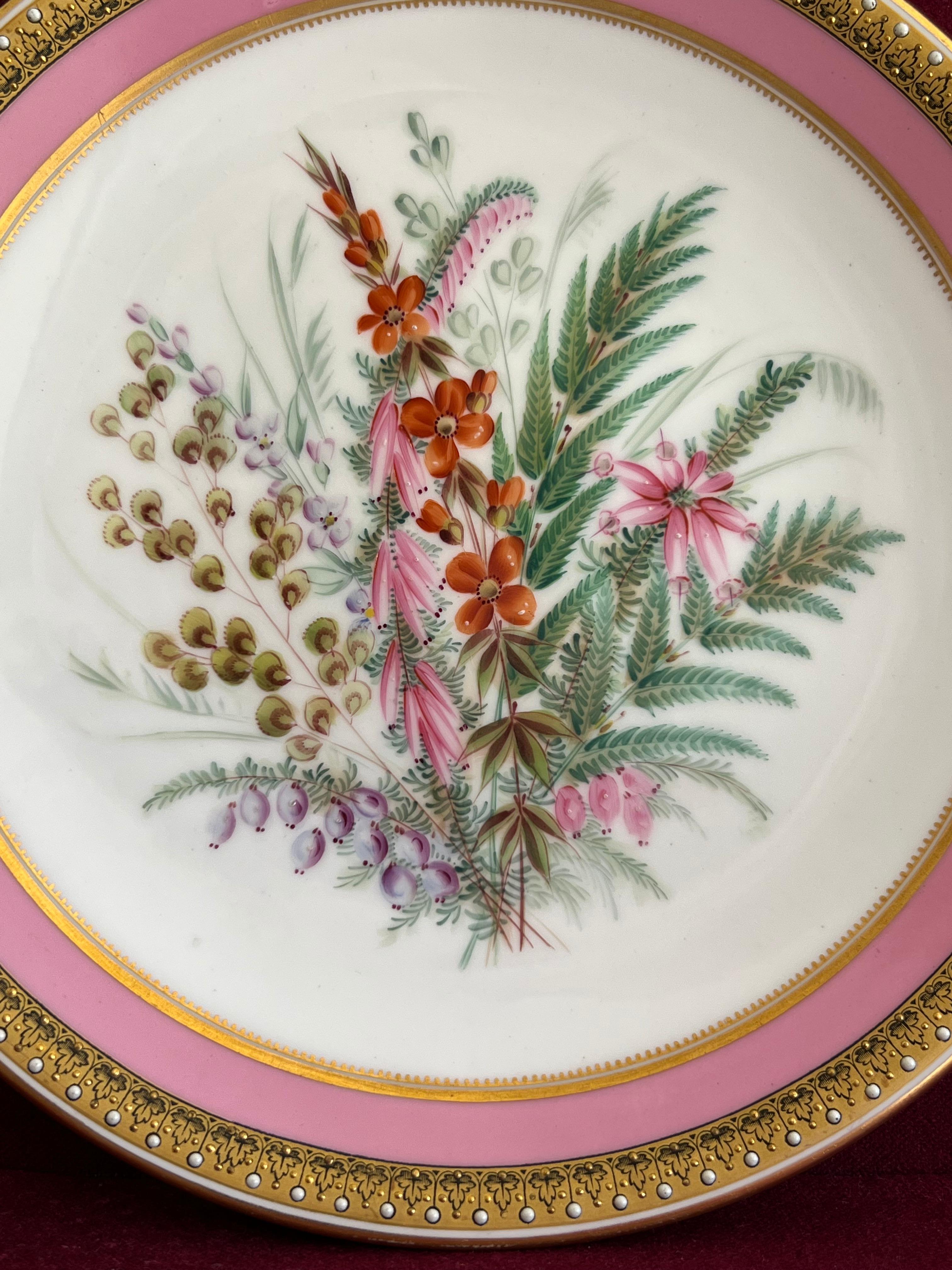 Pair of Royal Worcester Porcelain Botanical Dessert Plates c.1862-1870 In Good Condition In Exeter, GB