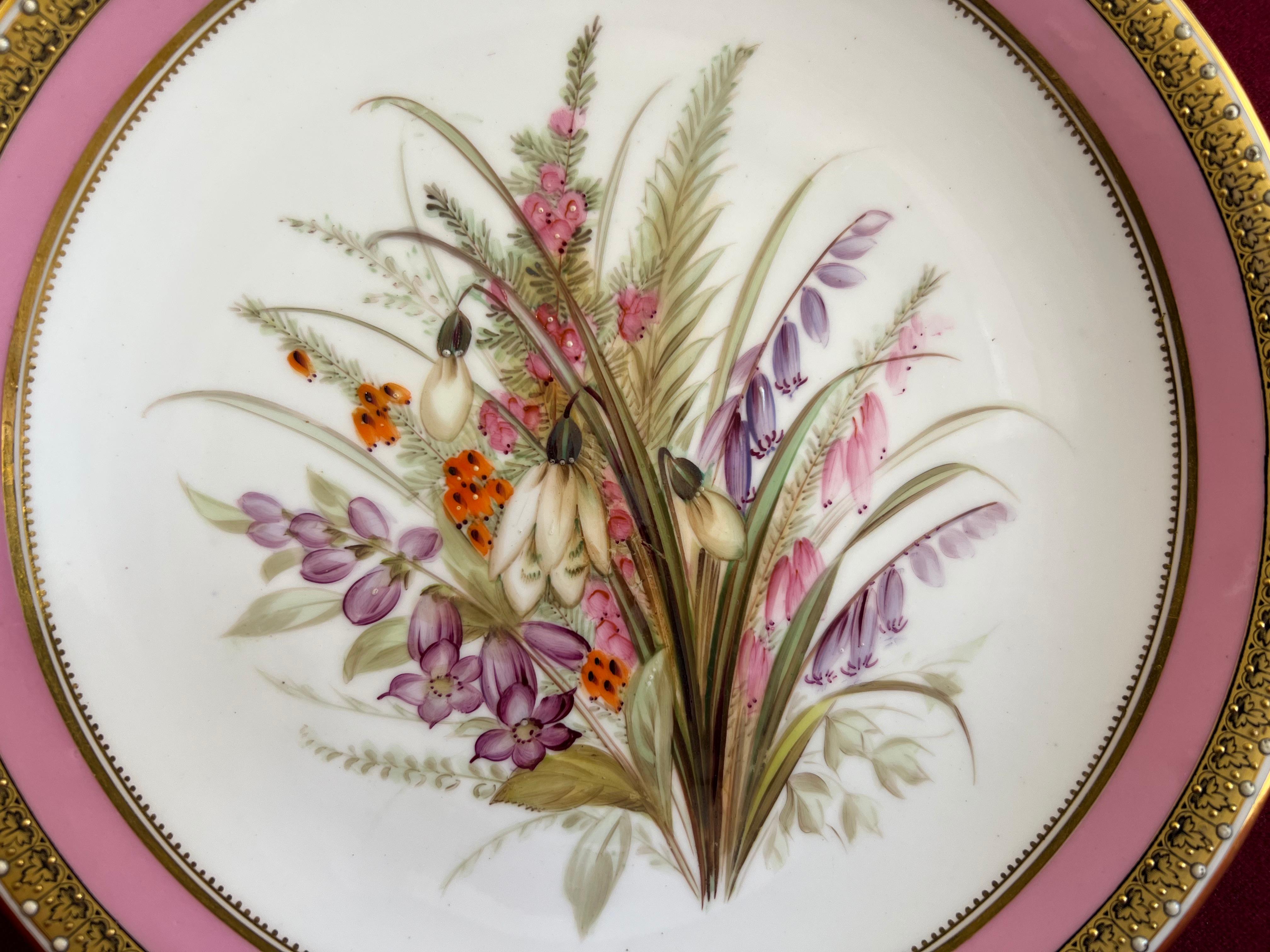 Pair of Royal Worcester Porcelain Botanical Dessert Plates c.1862-1870 2