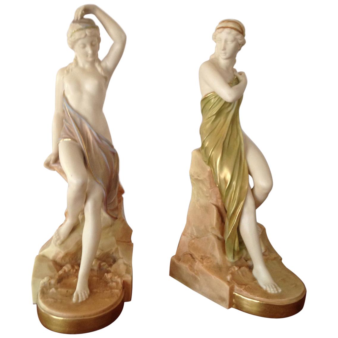 Pair of Royal Worcester Porcelain Figurines Isis and Sabrina by George Evans