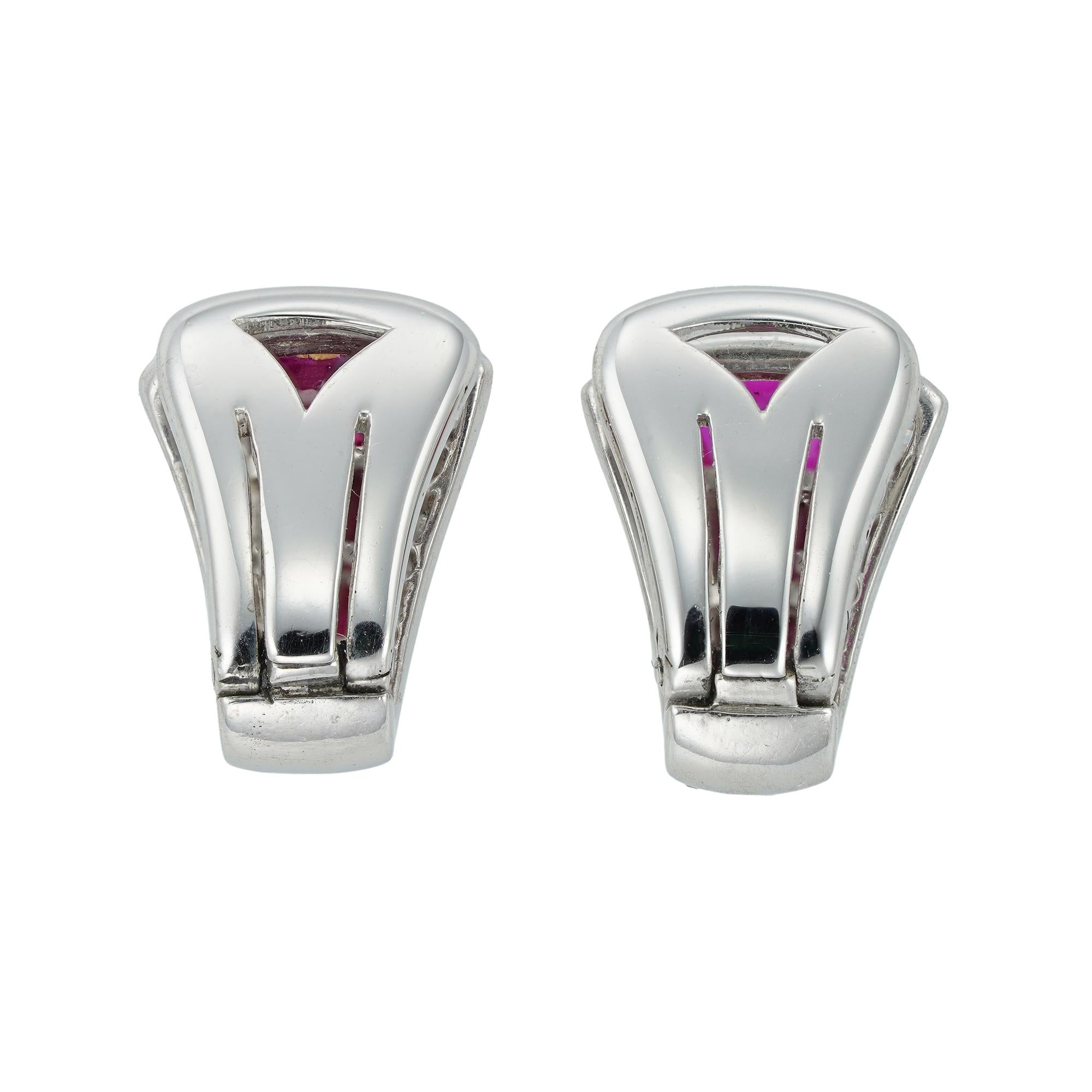 Brilliant Cut Pair of Ruby and Diamond Clip Earrings For Sale