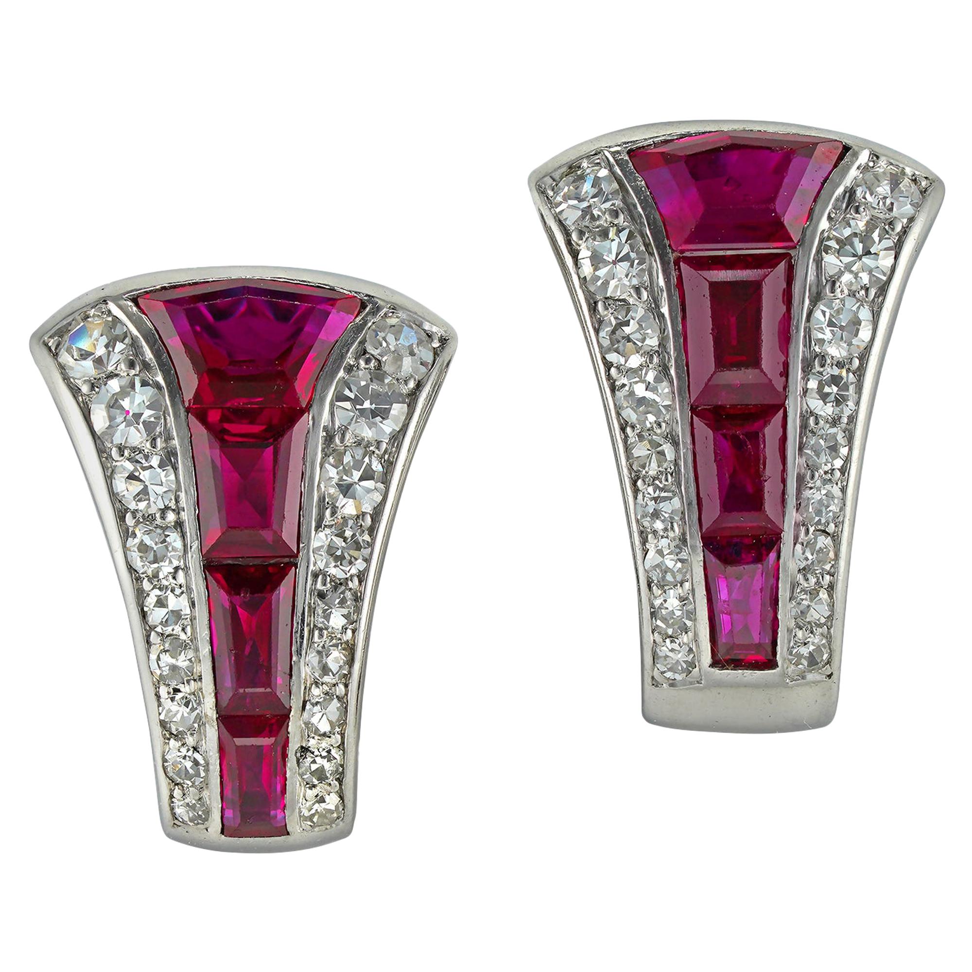 Pair of Ruby and Diamond Clip Earrings