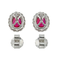 Pair of Ruby and Diamond Cluster Earrings