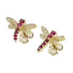 Pair of Ruby and Diamond Dragonfly Earrings