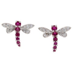 Pair of Ruby and Diamond Dragonfly Earrings
