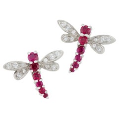 Pair of Ruby and Diamond Dragonfly Earrings