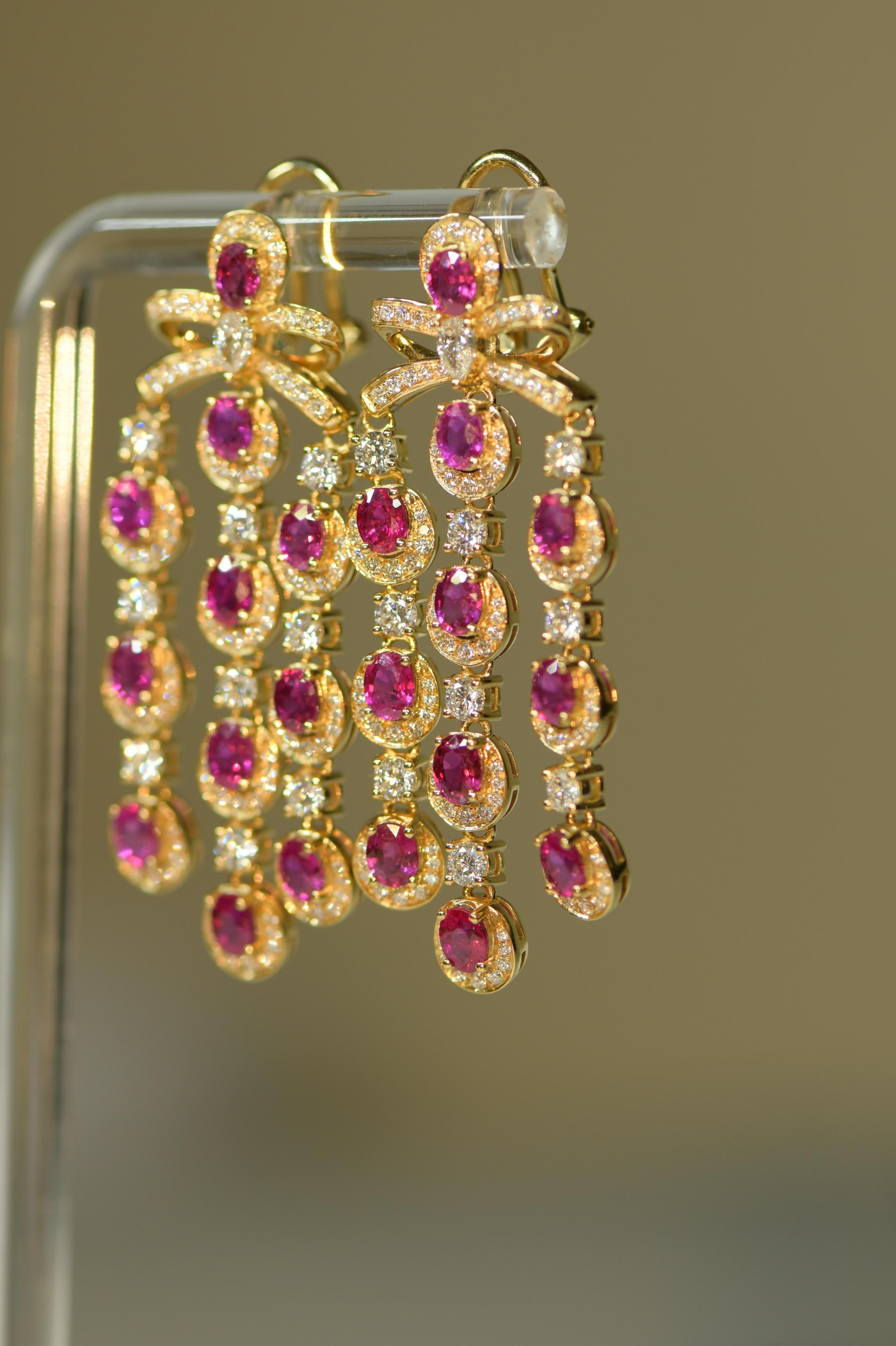 Women's Pair of Ruby and Diamond Gold Drop Earrings