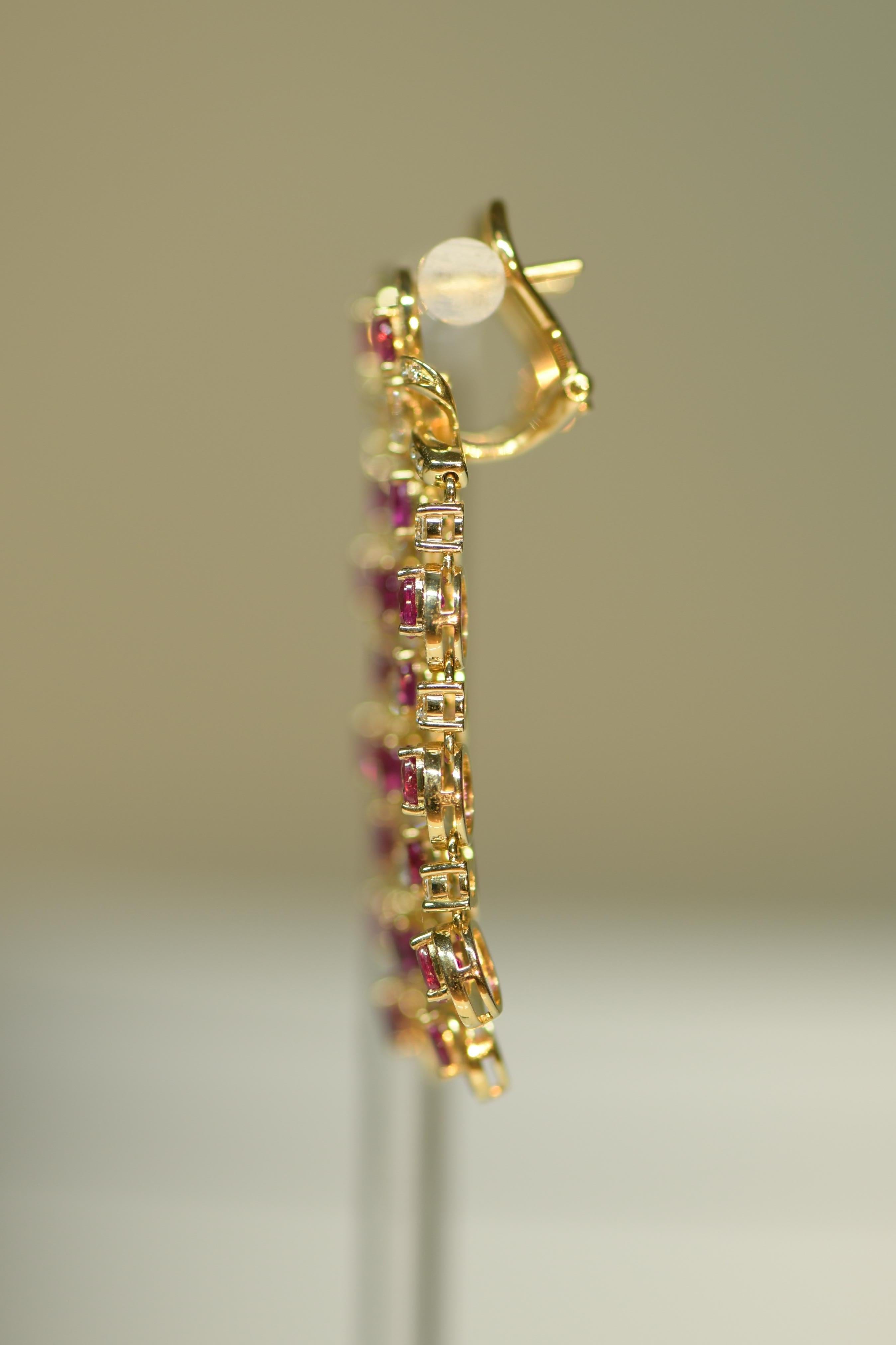 Pair of Ruby and Diamond Gold Drop Earrings 1
