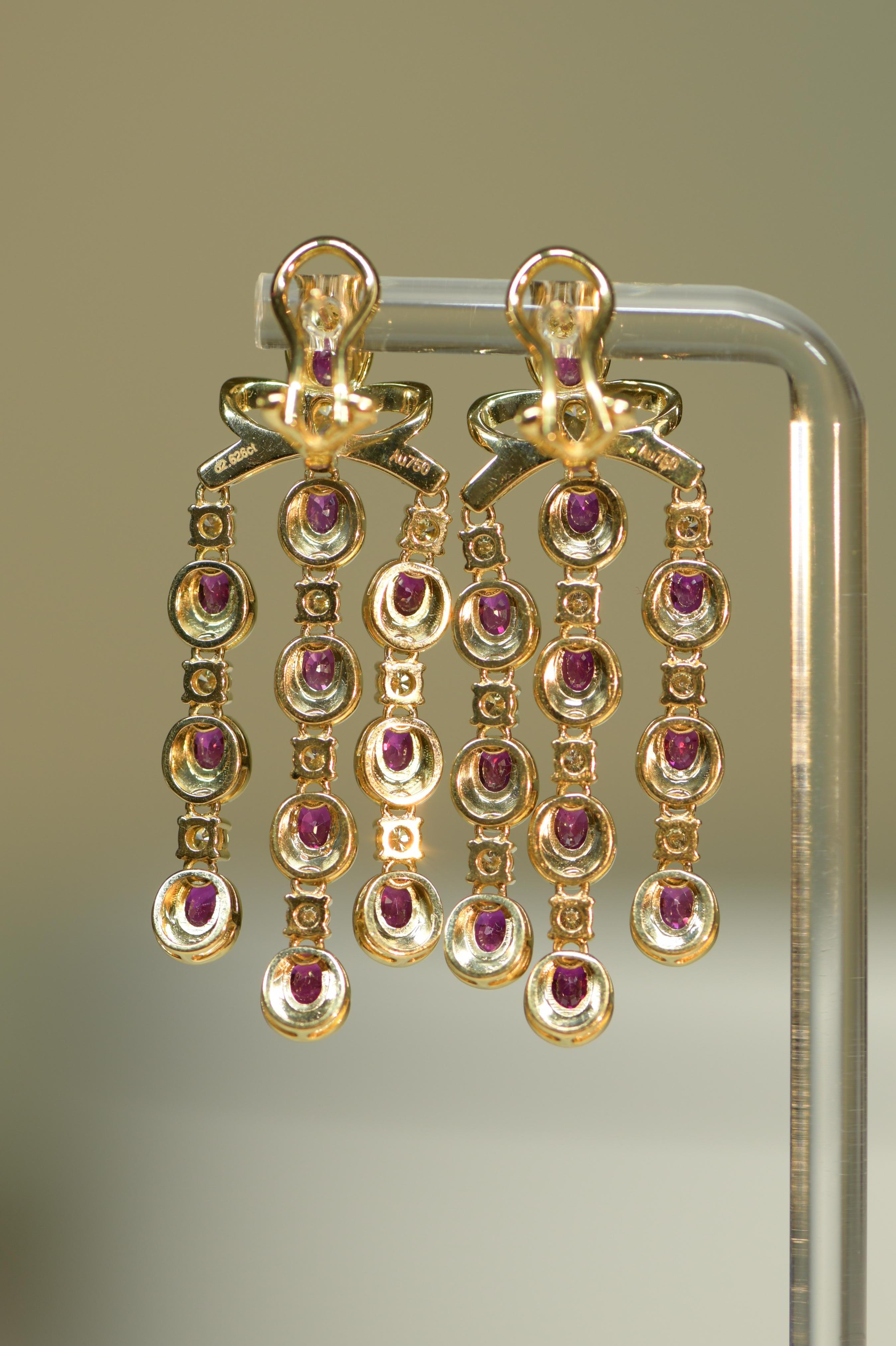 Pair of Ruby and Diamond Gold Drop Earrings 2