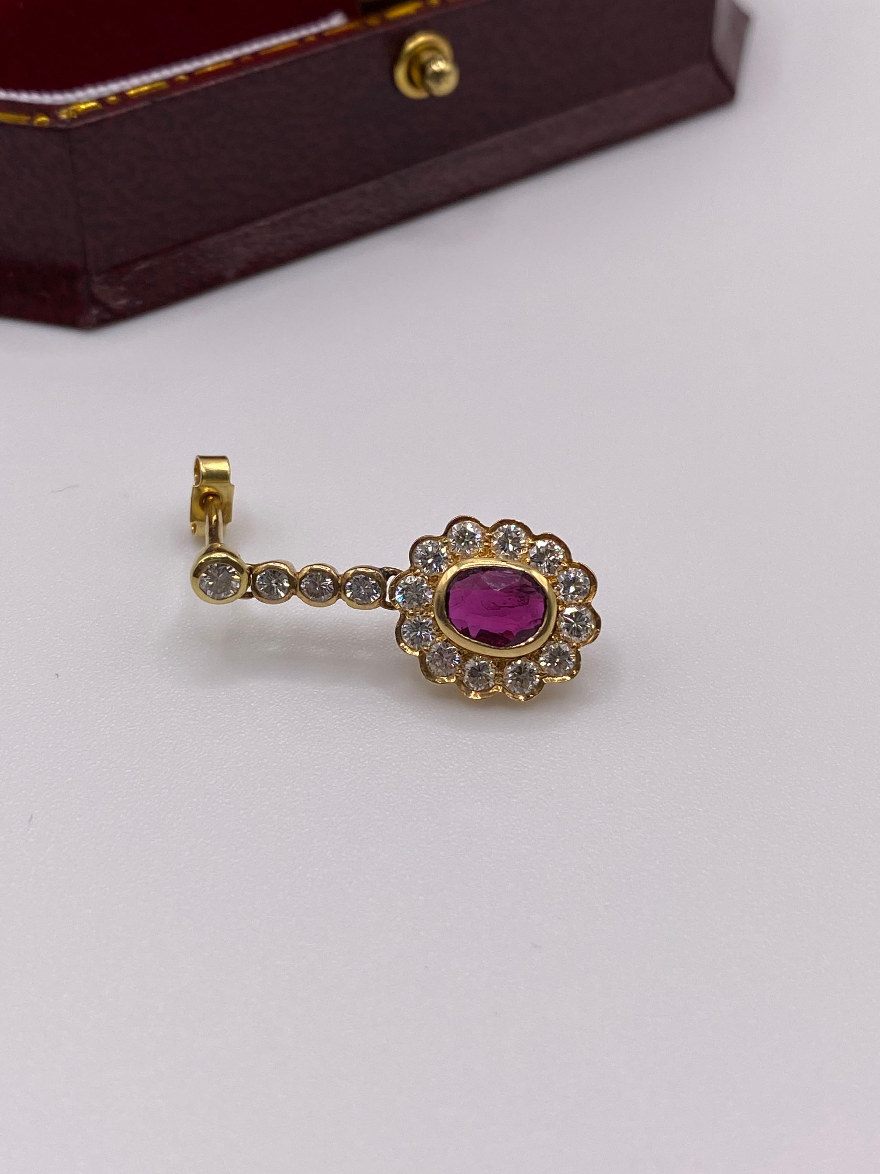 Women's or Men's A pair of ruby and diamond pendant earrings For Sale