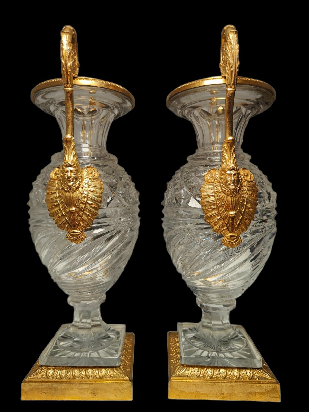 A PAIR OF RUSSIAN BRONZE CUT CRYSTAL VASES. 19th Century For Sale 4
