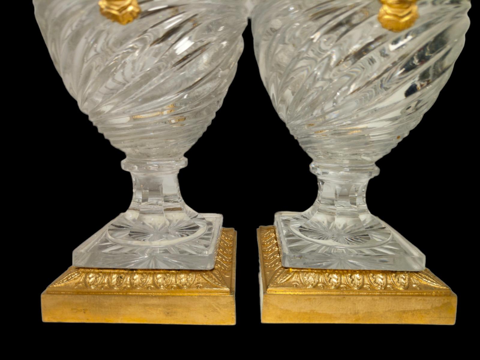 A PAIR OF RUSSIAN BRONZE CUT CRYSTAL VASES. 19TH C
A PAIR OF 19th C. RUSSIAN ORMOLU-MOUNTED (Bronze) CUT CRYSTAL VASES. H 33 cm
