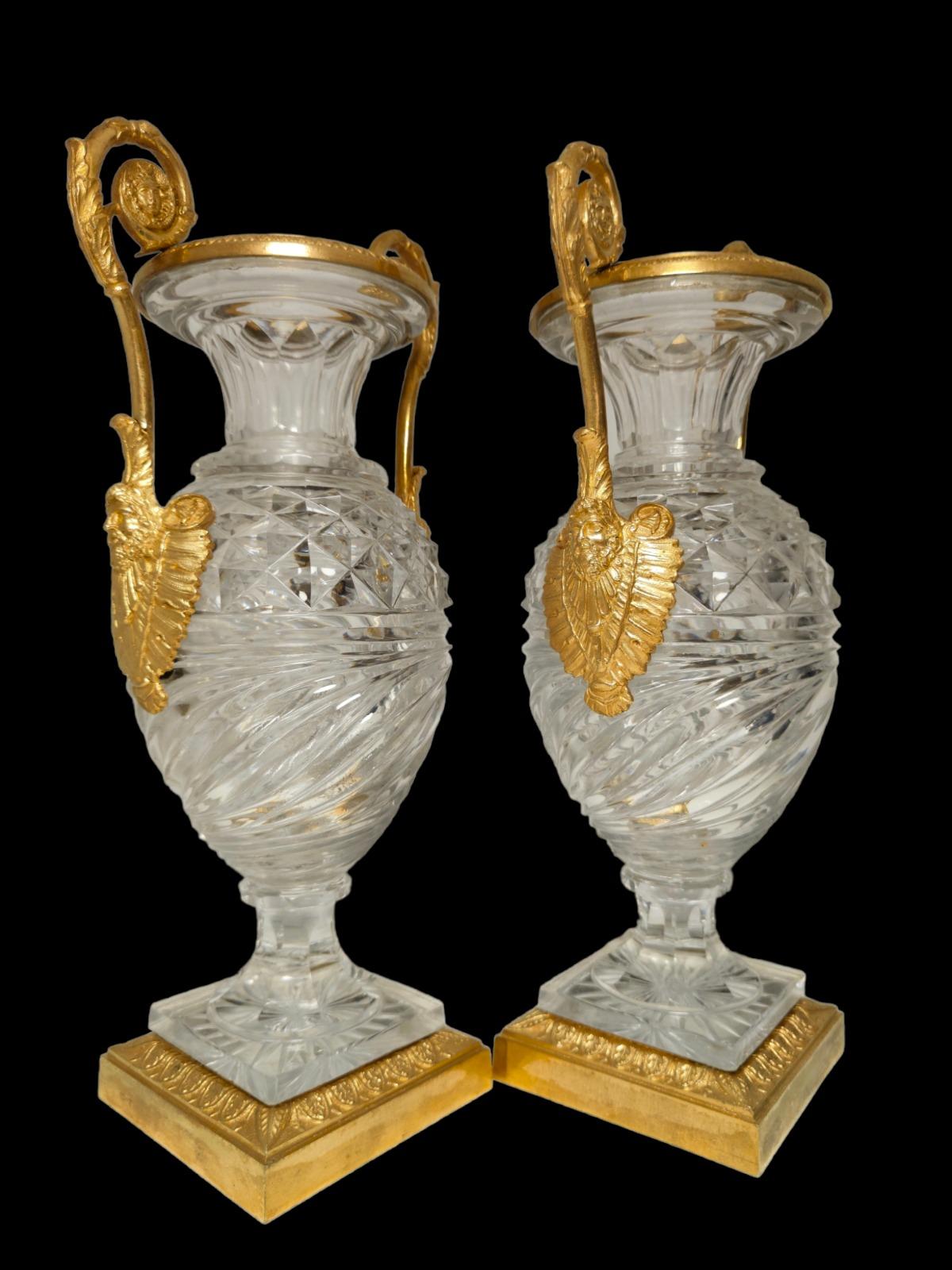 Baroque A PAIR OF RUSSIAN BRONZE CUT CRYSTAL VASES. 19th Century For Sale