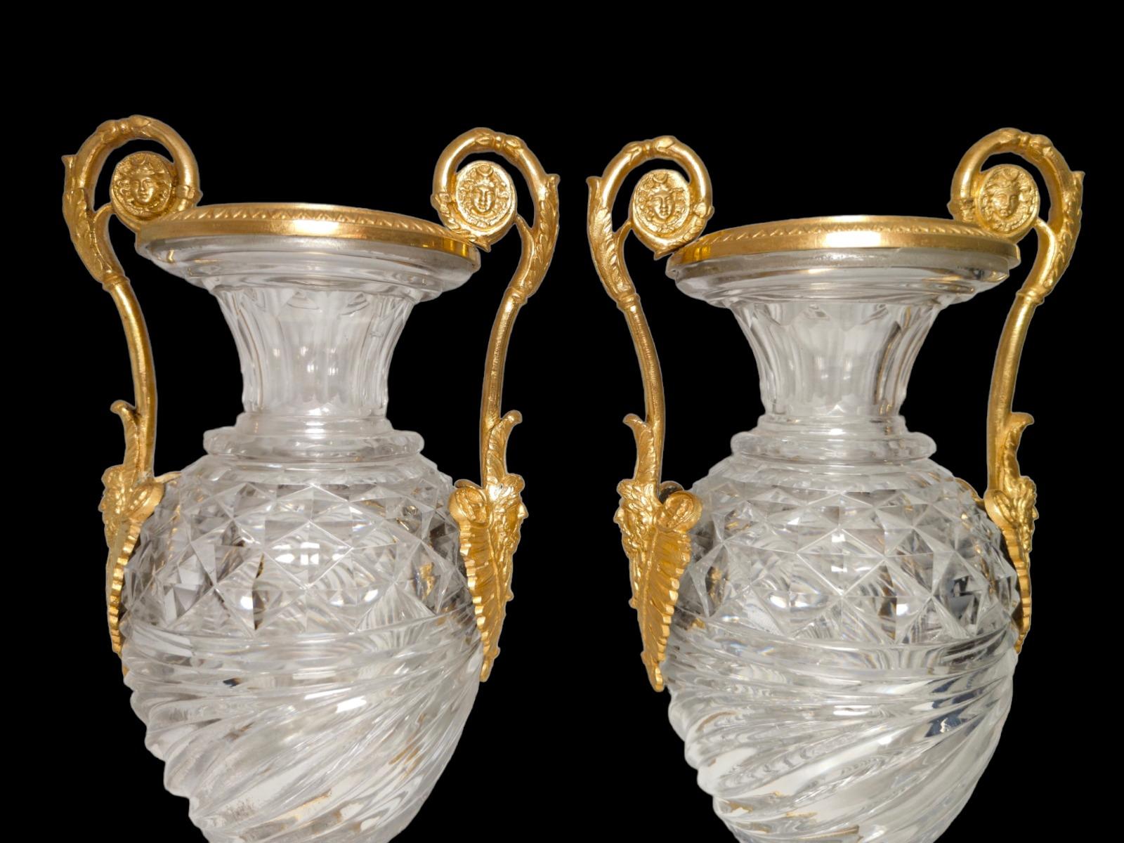 Russian A PAIR OF RUSSIAN BRONZE CUT CRYSTAL VASES. 19th Century For Sale