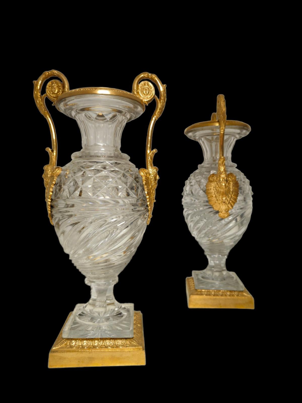 A PAIR OF RUSSIAN BRONZE CUT CRYSTAL VASES. 19th Century For Sale 1