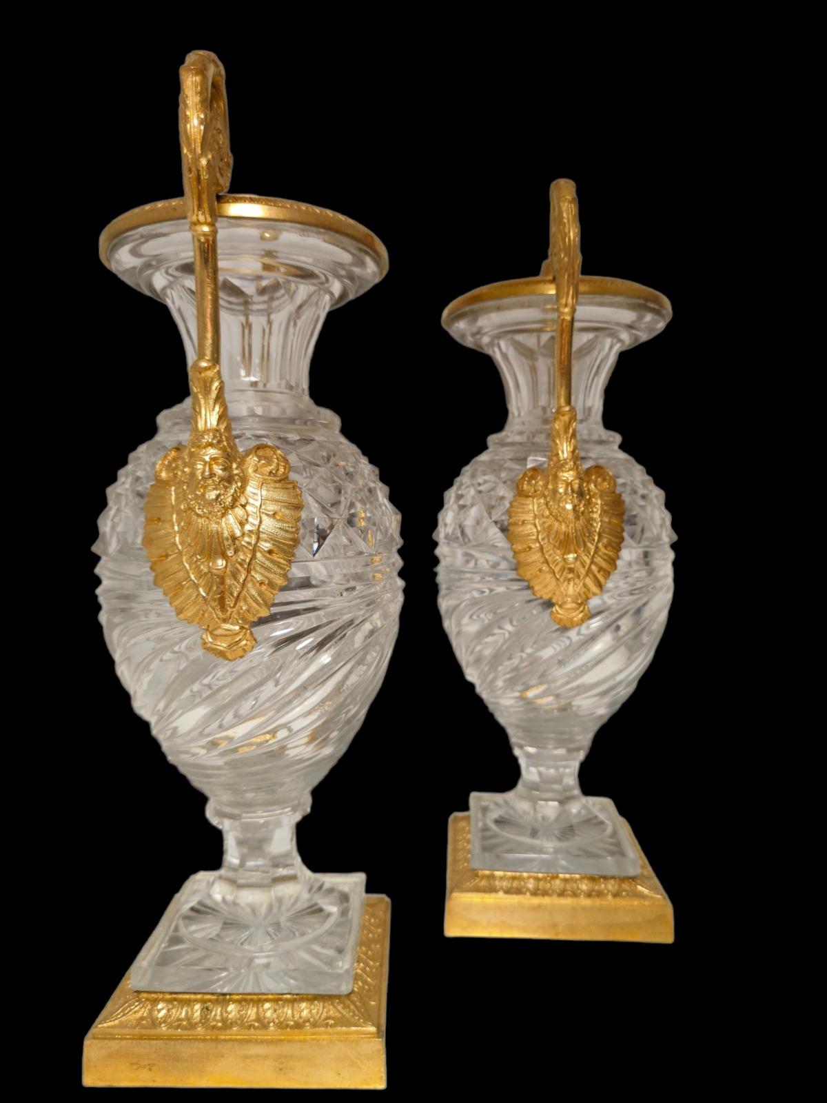 A PAIR OF RUSSIAN BRONZE CUT CRYSTAL VASES. 19th Century For Sale 2