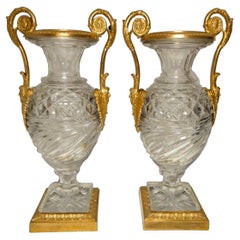A PAIR OF RUSSIAN BRONZE CUT CRYSTAL VASES. 19th Century